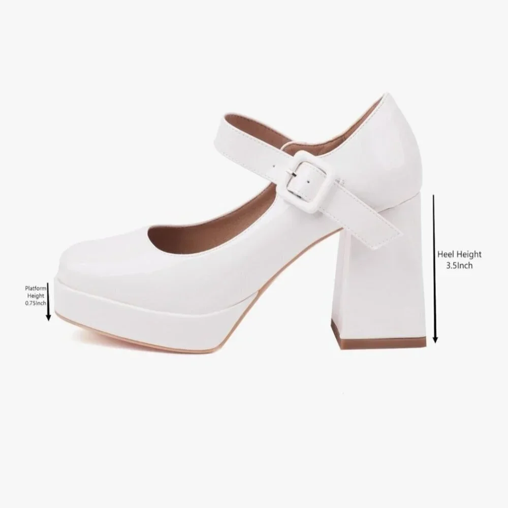 Latasa White Faux Patent Leather Platform Mary Jane Square Toe Size 40/9.5